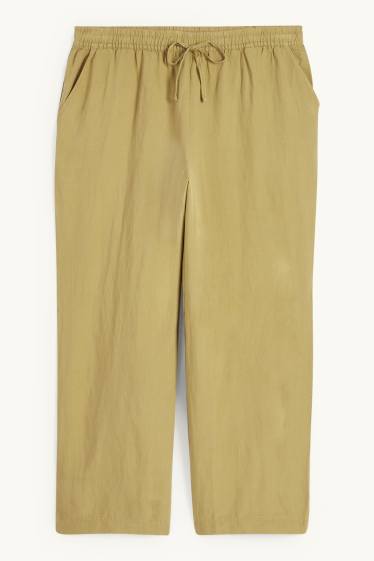 Women - Cloth trousers - mid-rise waist - wide leg - linen blend - mustard yellow