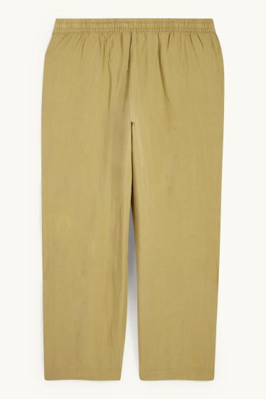Women - Cloth trousers - mid-rise waist - wide leg - linen blend - mustard yellow