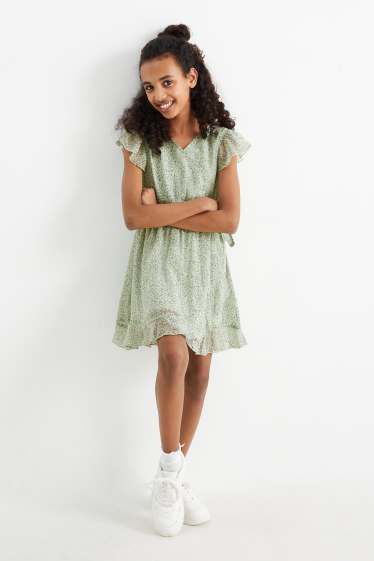 Kinderen: meisjes - Jurk van chiffon - gebloemd - mintgroen