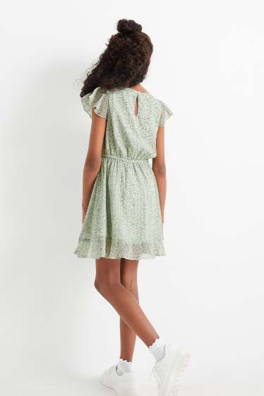 Kinderen: meisjes - Jurk van chiffon - gebloemd - mintgroen