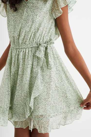Kinderen: meisjes - Jurk van chiffon - gebloemd - mintgroen