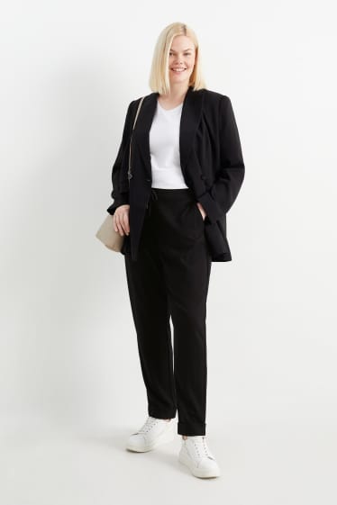 Women - Cloth trousers - mid-rise waist - tapered fit - black