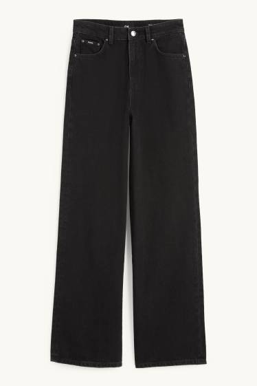 Women - Wide leg jeans - high waist - denim-dark gray