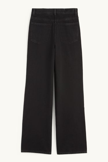 Women - Wide leg jeans - high waist - denim-dark gray