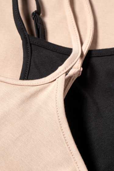 Damen - Multipack 2er - Basic-Top - schwarz / beige