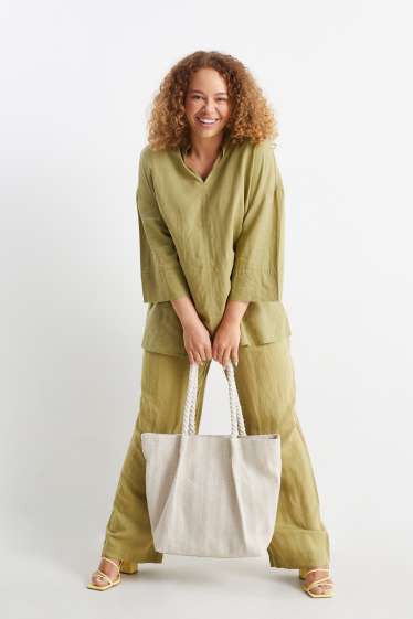Women - Cloth trousers - mid-rise waist - wide leg - linen blend - mustard yellow