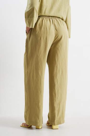 Women - Cloth trousers - mid-rise waist - wide leg - linen blend - mustard yellow