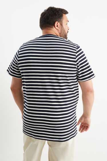Pánské - Tričko - pruhované - tmavomodrá / krémově bílá