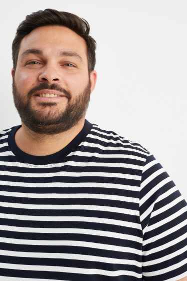 Pánské - Tričko - pruhované - tmavomodrá / krémově bílá