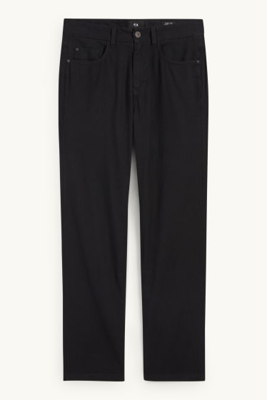 Pánské - Kalhoty - regular fit - lněná směs - černá