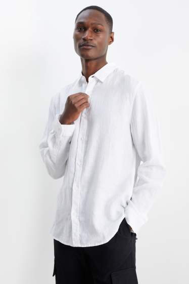 Men - Linen shirt - regular fit - Kent collar - white