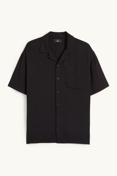 Bărbați - Cămașă - relaxed fit - guler cu rever - negru