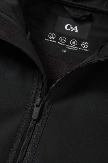 Hommes - Veste softshell à capuche - déperlante - 4 Way Stretch - noir
