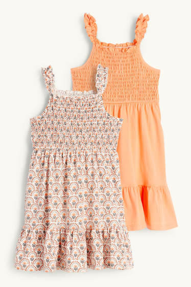 Kinder Mädchen - Multipack 2er - Blume - Kleid - orange