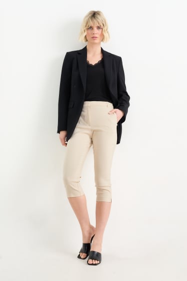 Dámské - Capri kalhoty - mid waist - slim fit - světle béžová