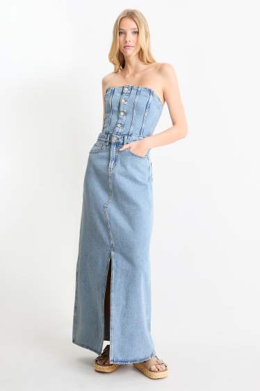 Damen - Jeans-Bandeau-Kleid - helljeansblau