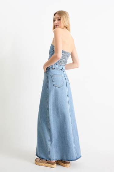 Damen - Jeans-Bandeau-Kleid - helljeansblau