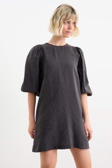 Damen - Kleid mit Puffärmeln - dunkelgrau