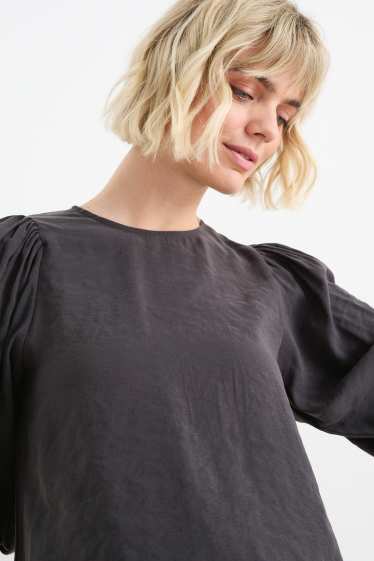 Damen - Kleid mit Puffärmeln - dunkelgrau