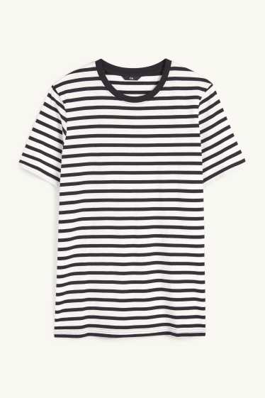 Men - T-shirt - regular fit - striped - dark blue / creme white
