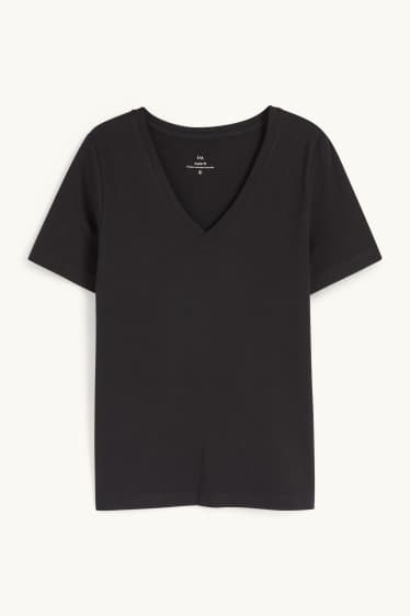 Dames - T-shirt met V-hals - regular fit - zwart
