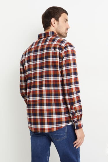 Men - Flannel shirt - regular fit - Kent collar - check - brown