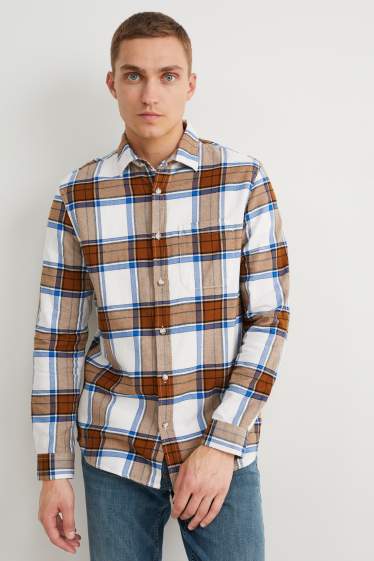 Herren - Flanellhemd - Regular Fit - Kent - kariert - braun