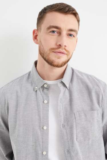 Hommes - Chemise oxford - regular fit - col button-down - gris