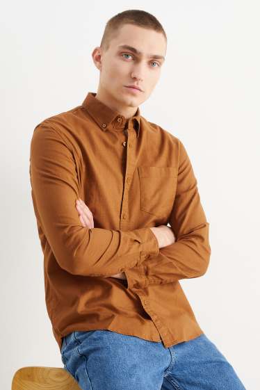 Hommes - Chemise Oxford - coupe droite - col button down - havane
