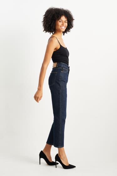 Women - Cropped straight jeans - high waist - blue denim