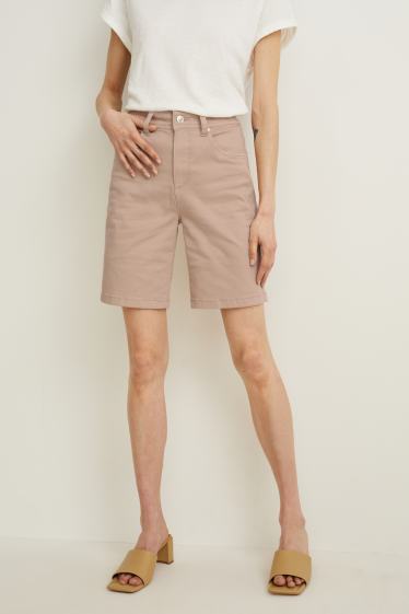 Dámské - Džínové bermudy - mid waist - béžová