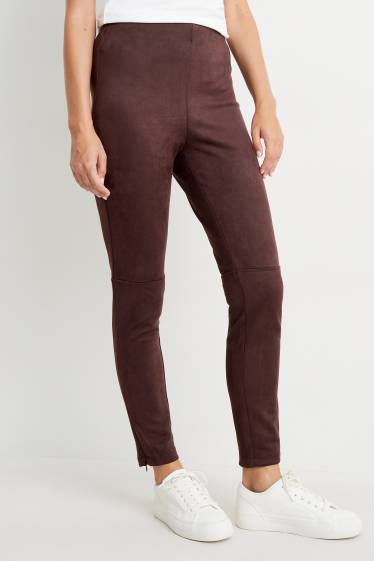 Damen - Leggings - Velourslederimitat - dunkelbraun