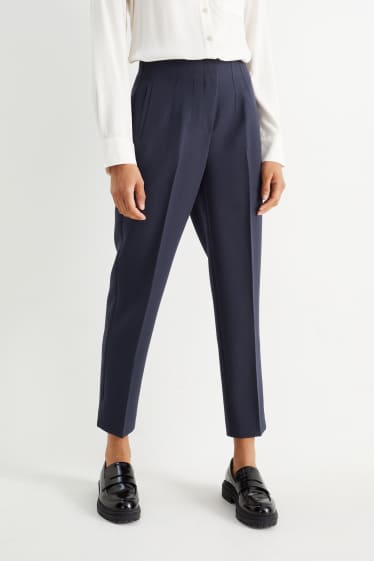 Women - Cloth trousers - high waist - tapered fit - dark blue