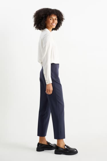 Women - Cloth trousers - high waist - tapered fit - dark blue