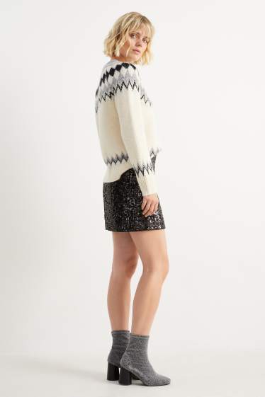 Women - Sequin miniskirt - shiny - black
