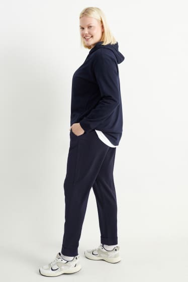 Women - Cloth trousers - mid-rise waist - tapered fit - dark blue