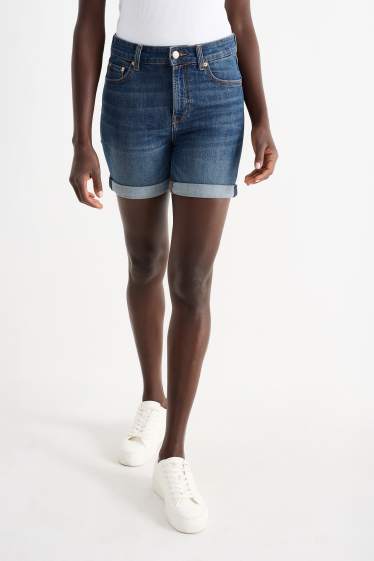 Women - Denim shorts - mid-rise waist - LYCRA® - denim-dark blue