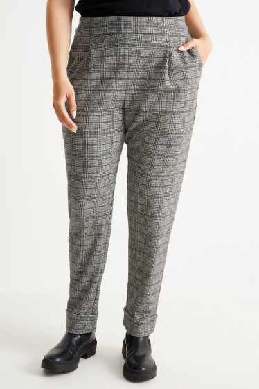 Dona - Pantalons de tela - high waist - tapered fit - de quadres - gris