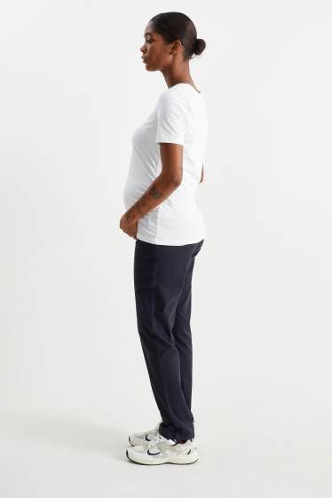 Dámské - Těhotenské kalhoty chino s páskem - slim fit - tmavomodrá