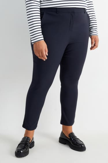 Femmes - Pantalon en toile - mid waist - straight fit - bleu foncé