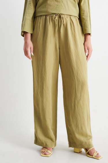 Women - Cloth trousers - mid-rise waist - wide leg - linen blend - mustard yellow