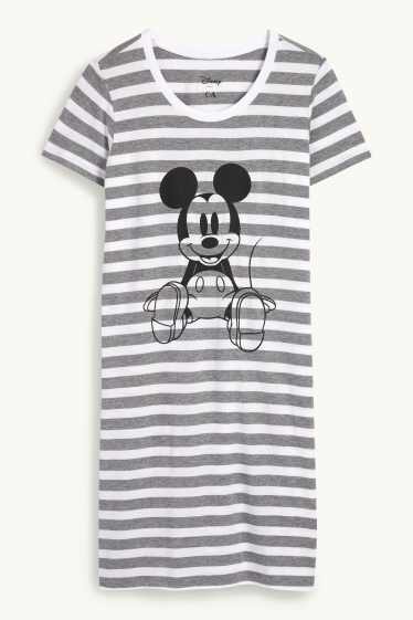 Damen - Nachthemd - Micky Maus - gestreift - grau