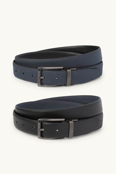 Bărbați - Curea reversibilă - imitație de piele - albastru închis