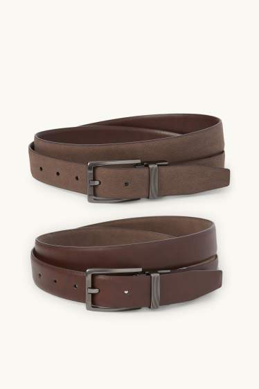 Pánské - Oboustranný pásek - imitace kůže - tmavohnědá