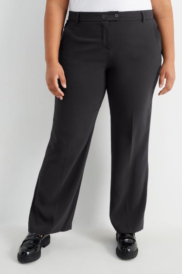 Femmes - Pantalon de toile - mid waist - straight fit - noir
