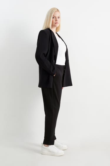 Women - Cloth trousers - mid-rise waist - tapered fit - black
