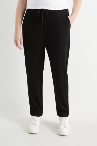 Women - Cloth trousers - mid-rise waist - tapered fit - black