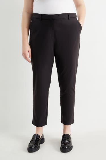 Femmes - Pantalon en toile - mid waist - straight fit - noir