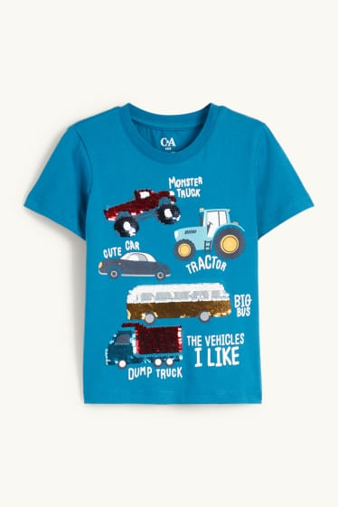Children Boys - Vehicles - short sleeve T-shirt - shiny - blue