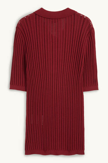 Damen - Strickpullover - kurzarm - dunkelrot